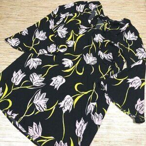 G-162 Halogen Tie neck tunic dress BLACK FLORAL Size L nwot $69